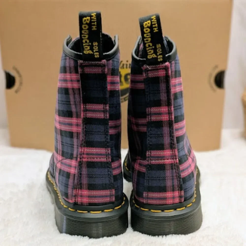Dr. Martens 1460 Pink Multicolor Plaid Tartan Lace Up Boots Women's 9 UK 7 NIB - Picture 7 of 13